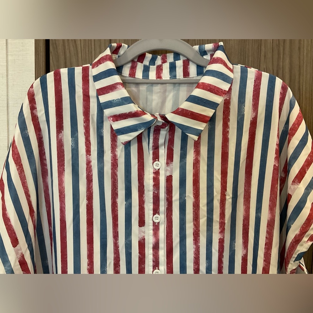 Womens Striped Short Sleeve Collared Button Up Blouse Size XL - Picture 3 of 8